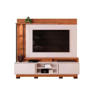 Imagem de Home Para TV Até 70 Polegadas Martino Com Prateleira Nichos E Pés 200x190cm Cedro Bali Dj Móveis