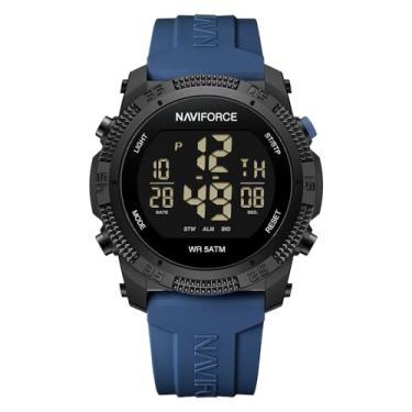 Imagem de NAVIFORCE Relógio digital masculino esportivo, impermeável, com cronômetro, alarme, pulseira de borracha, relógio de pulso feminino, Azul, esportivo