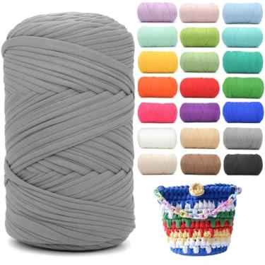 Imagem de Camiseta de 400 g para crochê, cinza, tecido elástico macio, grosso, grosso, fio de crochê para crochê, tricô iniciante, tricô à mão, para bolsa/artesanato faça você mesmo/decoração de casa - cinza