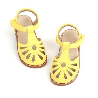 Imagem de THEE BRON Sandálias De Bico Fino Princesa Para Crianças, Design Retrô Com Cadarço, Sapatos Respiráveis Meninas 3 A 12 Anos (Aa396 Amarelo/6 Meses)