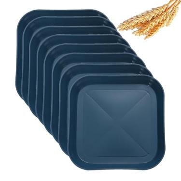 Imagem de Conjunto de pratos quadrados de palha de trigo de 15 cm, prato de jantar profundo inquebrável, leve, uso reutilizável para casa e cozinha (azul, 8)