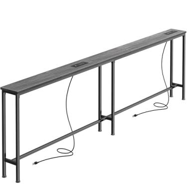 Imagem de SUPERJARE Mesa de sofá de 79 polegadas com 2 tomadas elétricas e portas USB-C, mesa de console estreita de 14 cm com armazenamento, mesa de sofá de entrada longa atrás do sofá, espaços pequenos, sala