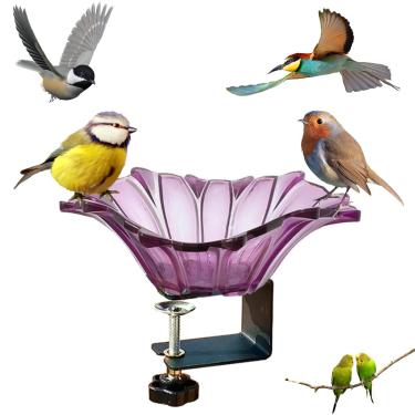 Imagem de Grishay Petal Bird Joy, com braçadeira de metal resistente ajustável para alimentador de pássaros, tigela de banho ao ar livre, grade de varanda de fácil montagem, braçadeira de cerca de banheiras de