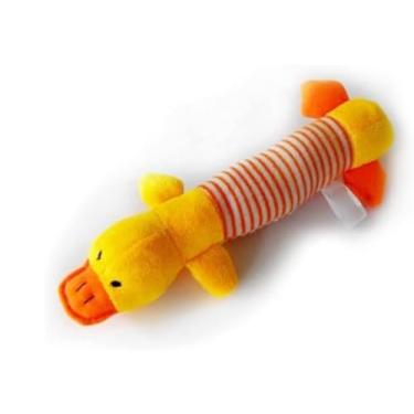 Imagem de WLngtv Brinquedo amarelo para cães, bichos de pelúcia enrugados, brinquedo de mastigar para cães pequenos, médios, cachorrinho, rangido, dentição interativa, pato amarelo