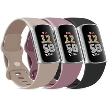 Imagem de Amzpas Pulseiras para Fitbit Charge 6 para mulheres e homens, pacote com 3, pulseira esportiva de silicone macio ajustável à prova d'água para Fitbit Charge 5