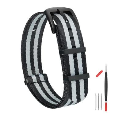Imagem de watchdives Pulseira de relógio de nylon de 18 mm, 20 mm, 22 mm, multicor, pulseiras de reposição para homens e mulheres (preto/cinza/preto, 18 mm)