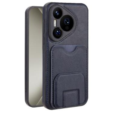 Imagem de LTLMYDAM Capa de couro para Huawei Pura 70 Ultra/70 Pro/70 Pro+/70, estilo empresarial, compartimentos para cartões, capa fina, proteção de lente, ultrafina, azul, 70