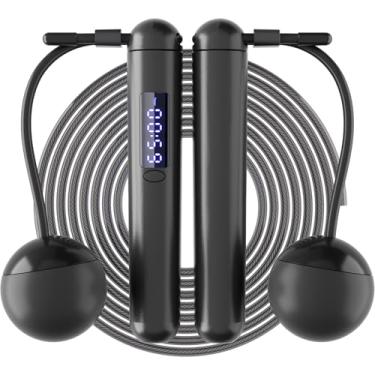 Imagem de Corda de pular sem fio com contador – Cordas de pular sem corda 2 em 1 sem emaranhamento com grande peso de bola, corda de pular recarregável ajustável com tela de LED, para homens e mulheres, fitness