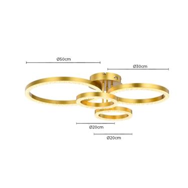 Imagem de Lustre Plafon Led Holly Dourado 4 Argolas Com Cristais