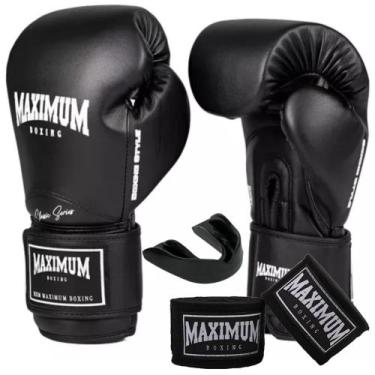 Imagem de Kit luva de boxe muay thai new classic black + bandagem 3m + protetor 