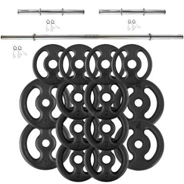 Imagem de Kit 34Kg em Anilhas de Ferro e 2 barras 40cm e 1 barra 1.20m - SEPO