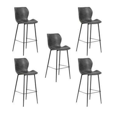 Imagem de Kit 5 Banquetas Alta Com Encosto Para Bancada Cozinha Penha R02 Sintético Cinza Grafite...
