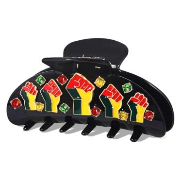 Imagem de PHALIN Juneteenth Grampos de cabelo para mulheres African FREEDOM Black History 1865 Power Fist Hair Claw Clips Juneteenth Outfits Accessories Black History Month Party Favors Gifts (Padrão B)