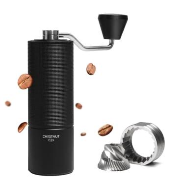 Imagem de TIMEMORE Moedor de café manual Chestnut C2S, capacidade de 25 g com rebarba cônica de aço inoxidável CNC, configuração interna ajustável, posicionamento de rolamento duplo, café prensado francês para