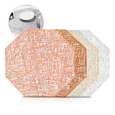 Imagem de Jogo Americano Octogonal, 4 Peças, 38x38cm, PVC Resistente, Decorativo para Mesa de Jantar (bronze)