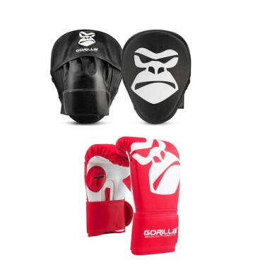 Imagem de Kit Luva Bate Saco Pro Infantil Criança + Manopla De Foco Soco Treino Boxe MMA Muay Thai Gorilla (vermelho)