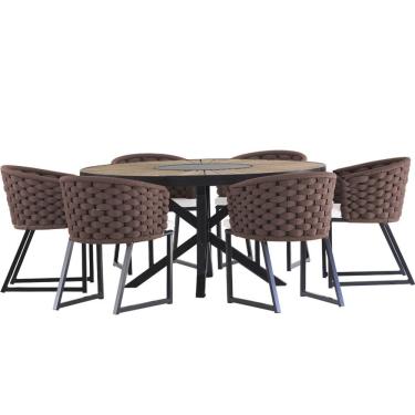 Imagem de Kit 6 Cadeira Bali Alumínio em Tricô Náutico e Mesa Trama