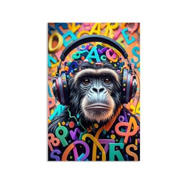 Imagem de Macaco gorila animal pintura inspiradora imagens pôsteres impressões arte Follow Your Dreams Monkey poster banksy arte de parede em tela para sala de estar escritório decoração de parede 60 x 40 cm