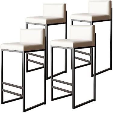 Imagem de Bancos de barra Conjunto de 1/2/3/4 de altura do balcão de barestools com apoio para os pés e volta para o café da manhã de cozinha, cadeira de jantar estofada em couro com base de metal, br