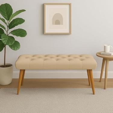 Imagem de Banqueta Luxo Vitoria Estofada Capitonê, Pés de Madeira Moderno (Rose)