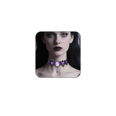 Imagem de bike8 Colar gargantilha gótica de renda preta com cristal para mulheres, colares vintage de vampiro, bijuteria de fantasia de Halloween, Adjustable, Cristal, Sem Pedra Preciosa