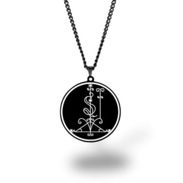 Imagem de Colar Vevê Vodu – Pingente com Símbolos dos Lwas em Aço Inoxidável (Prata, Ouro ou Preto) • Amuleto Espiritual Afro-Caribenho de Proteção, Magia e Fé (Klemezine, Preto)