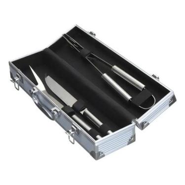 Imagem de Art House Kit Churrasco 3 Peças Garfo Faca E Pegador Com Maleta Cor Pr