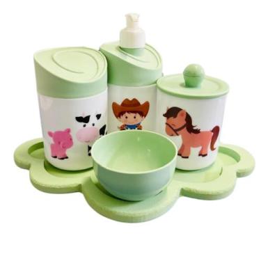Imagem de Kit Higiene Baby Fazendinha Menino c/bandeja em MDF - Dóia Kids, Nuvem