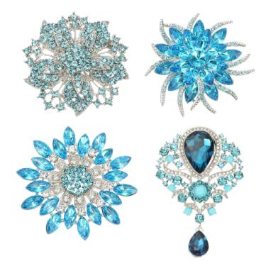 Imagem de PATIKIL Broche de girassol com strass, 4 peças de broche de lapela floral de cristal elegante para mulheres, meninas, ternos, vestido, chapéu, bolsa, azul, 6.8cm, Strass, liga metálica, Liga metálica.