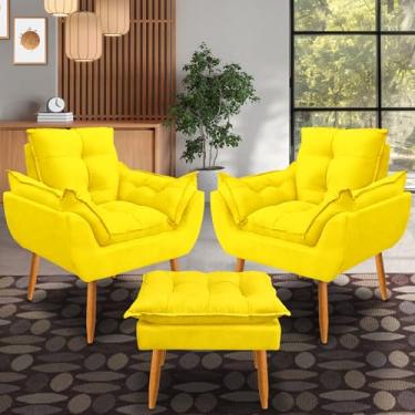 Imagem de kit 2 poltrona Emily puff descanso para os pés tecido suede (amarelo)