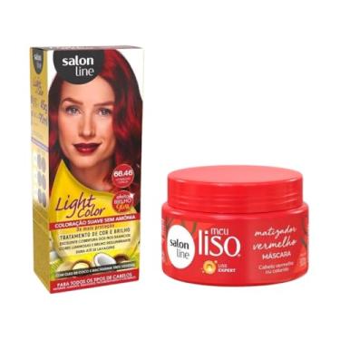Imagem de Salon Line, Kit Meu Liso Super Vermelho + Light Color 66.46 Vermelho Cereja, Somente a Máscara Capilar é Vegana - Para Cabelos Lisos Naturais, Alisados ou Relaxados e com Coloração, 300 g