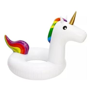 Imagem de Boia Inflável Unicórnio, 90cm, PVC Resistente, Branco com Detalhes Coloridos, para Piscina