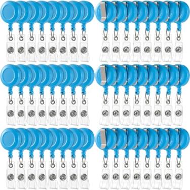 Imagem de Zonon 100 peças de porta-crachás retráteis, carretel de crachá, a granel com clipe de cinto de metal, molinete de nome para enfermeiros, professores, estudantes, escritório, material escolar (azul