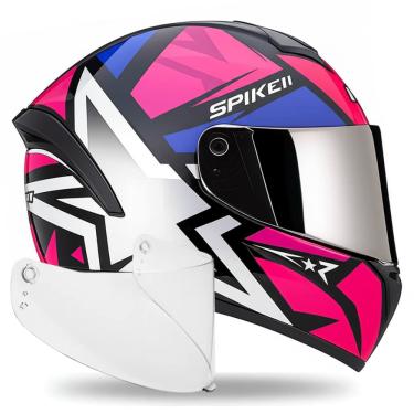 Imagem de Capacete Feminino Rosa Spike 2 C/ Narigueira + Viseira Metal