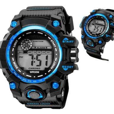 Imagem de Relógio preto digital silicone masculino prova dagua + caixa original resistente azul