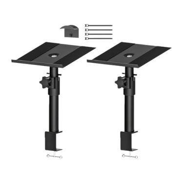 Imagem de AsrMyjcx Suporte de estúdio para alto-falantes de mesa com braçadeira, ajuste de altura de som e suporte de inclinação para alto-falantes para som, 2 Peças