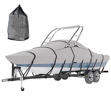 Imagem de Tuszom Capa de barco de torre de esqui e wakeboard tingida solução 900D à prova d'água com 11 + 6 tiras à prova de vento e capa de motor com largura de feixe de 22'-24'L até 294.6 cm L