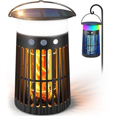 Imagem de Mata-mosquitos elétrico portátil com sensor de painel, armadilha recarregável para insetos com luz noturna de LED e efeito de chama, ideal para pátio, quintal e acampamento (1 unidade