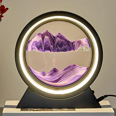 Imagem de Lâmpada de mesa de pintura, cena de areia de arte em 3d dinâmica redonda de vidro de vidro LED LED ILUMELAÇÃO INFLUNHA INTERIOR SARTA