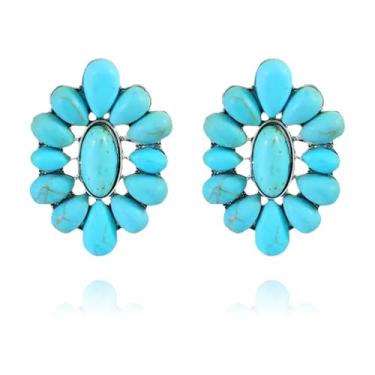 Imagem de WCRAZYE Brincos boêmios ocidentais para mulheres, feitos à mão, boêmio, vintage, étnico, natural, turquesa, geométrico, pingente de gota, presente de vaqueira, Medium, Liga de aço, Sem pedra preciosa