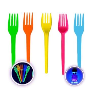 Imagem de 200 Garfinhos Neon Brilha na Luz Negra Festa Aniversário (Rosa)