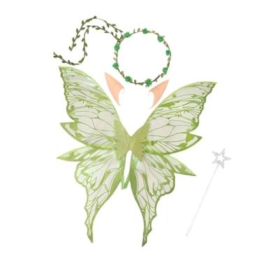 Imagem de Fiocias Asas de fada, decoração, fantasia de Halloween, adereços para fotos, fantasias de borboleta para adultos e crianças, Verde