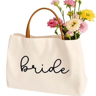 Imagem de Mluiov Bolsa para noivas, presentes de casamento, lona, chá de noiva, despedida de solteira, presente de viagem, praia, bolsa de ombro, Bege, One Size