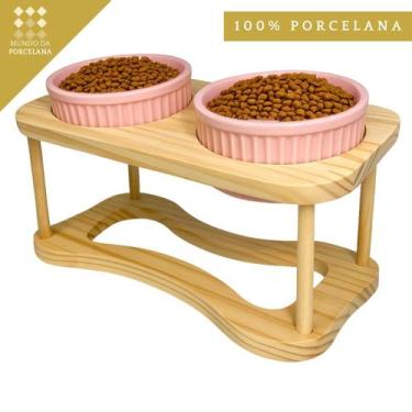 Imagem de Comedouro Colorido Cães E Gatos Elevado Ergonomico Duplo Em Porcelana 