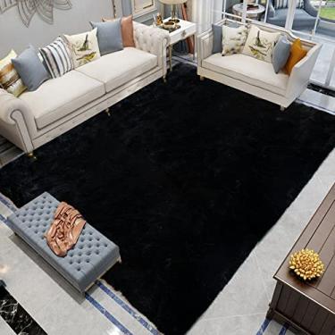 Imagem de Latepis Tapetes de área de 15 x 23 cm para sala de estar, tapete preto fofo para quarto, grande, lavável, pele de coelho sintética, tapete felpudo super macio para decoração de casa de berçário