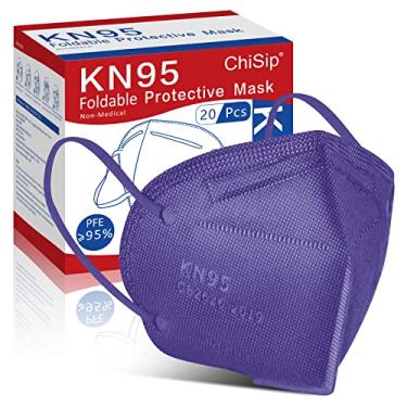 Imagem de Máscara facial KN95, 20 peças, design de 5 camadas, máscaras de segurança contra poeira, máscaras de proteção respirável contra poeira PM2.5 para adultos, homens, mulheres, uso interno e externo, roxo