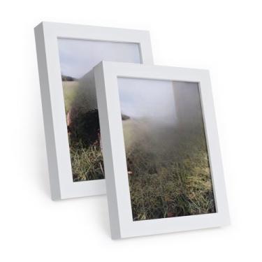 Imagem de Kit 2 Portas Retrato 15x21 cm C/Vidro Moderno Decorativo Horizontal e Vertical De Mesa Estante Foto(Branco)