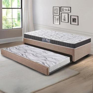 Imagem de Bicama Box Solteiro Linho Marrom 88x188x28 cm com Colchão Pantanal Esp