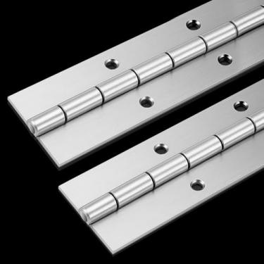 Imagem de 2 pacotes de dobradiça de piano resistente, 5 x 50 cm, dobradiça de piano de aço inoxidável, 0,2 cm de espessura, dobradiças longas contínuas e de piano com furos para estojos de porta de armário de