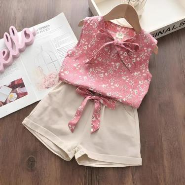 Imagem de Conjunto de Blusa de Chiffon e Shorts para Meninas - Verão Casual, 4Tê